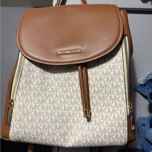 Michael Kors Tan and Cream Signature Backpack